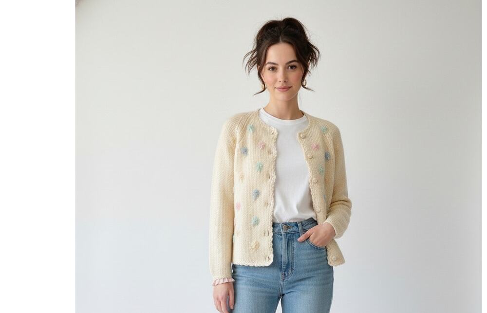 Cardigan Mohair Womens XS Evan-Picone Beaded Pearl Floral Embroidered 1960s Vtg